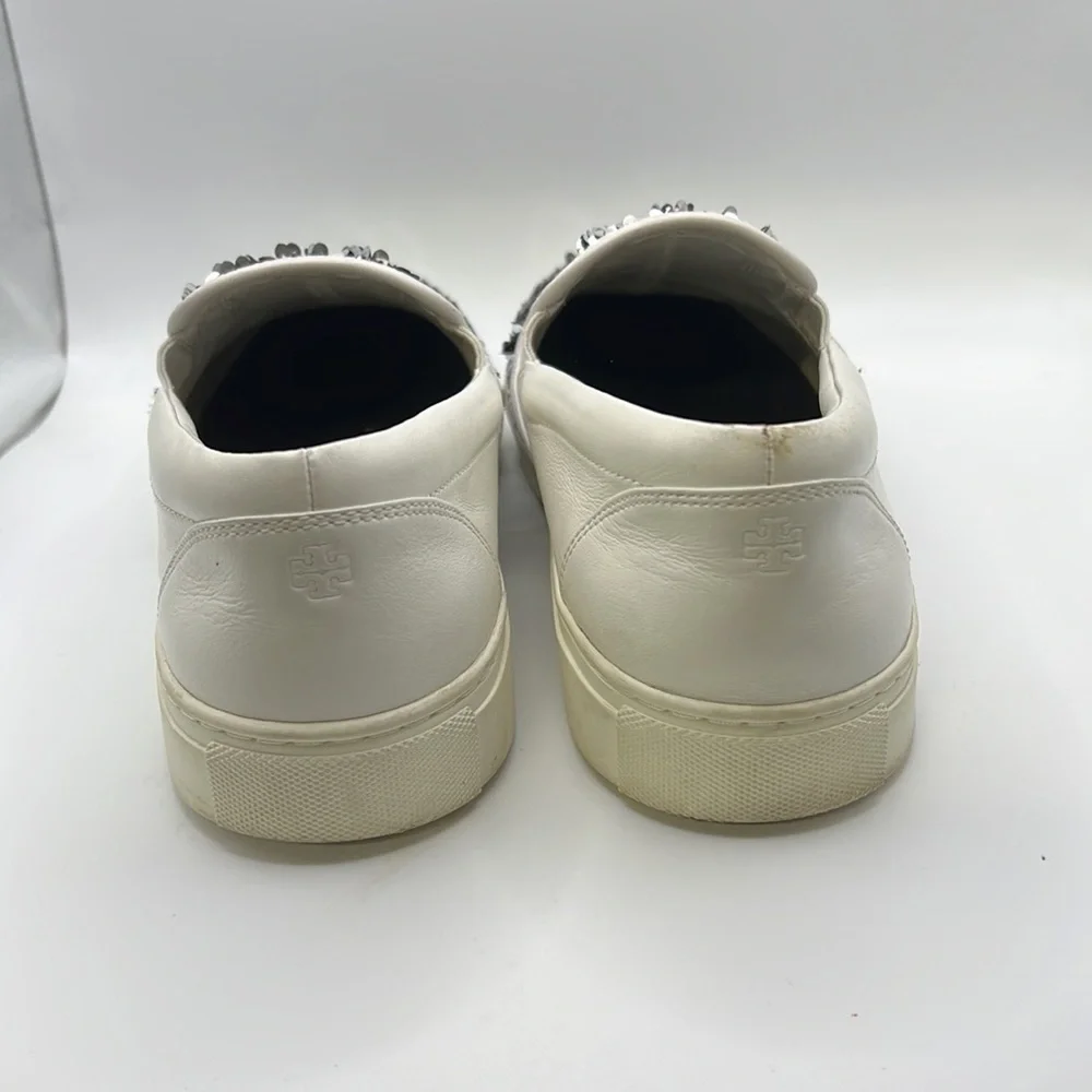 Tory Burch Carter Slip On Sneakers Loafers Shoes Sequins White Black Womens 10 - Picture 6 of 16